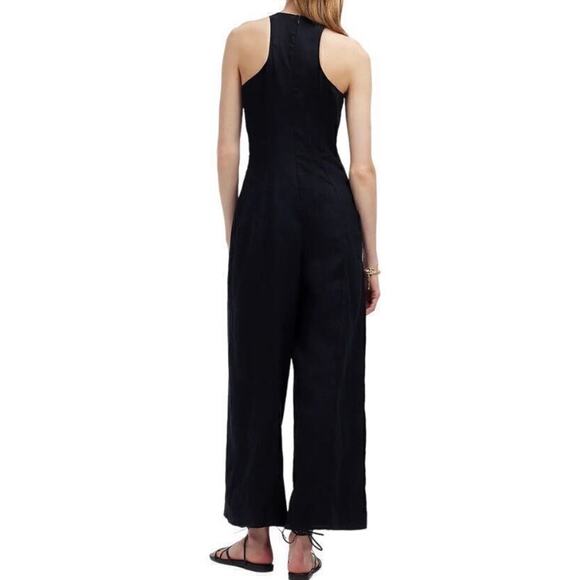 madewell seamed wide-leg jumpsuit in 100% linen true black np111 women size 0 - Picture 2 of 6